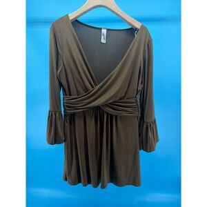 C. Graffiti USA Brown Surplice V-Neck Bell Sleeve Tunic Top Empire Waist Blouse